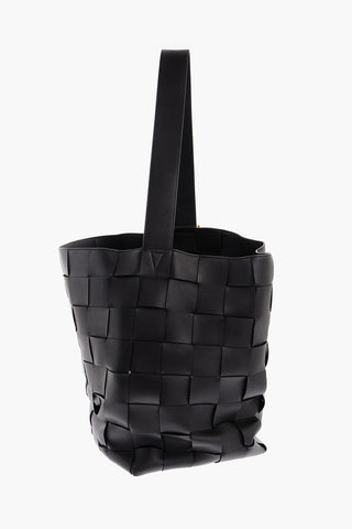 Single-Handle Woven Leather Maxi Shopping Bag