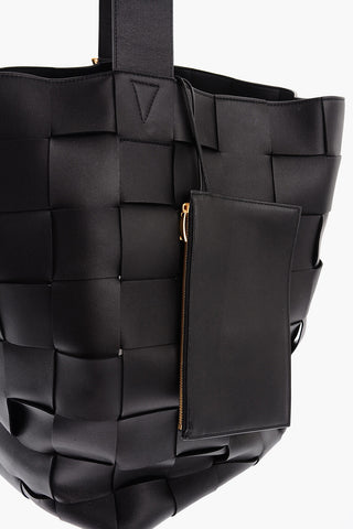 Single-Handle Woven Leather Maxi Shopping Bag