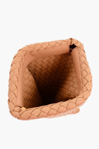 Woven Leather CRISSCROSS Clutch with Unlined Interior