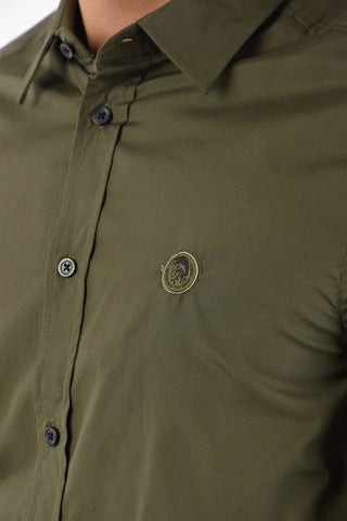 Spread Collar S-BILL Slim Fit Shirt with Logo-Embroidery