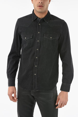 Camicia D-EAST-P1 in Denim con Bottoni Automatici