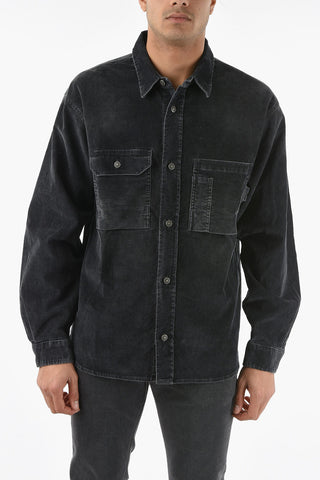Logoed Buttons Corduroy S-BUN-CORD Overshirt with Double Breast Pockets