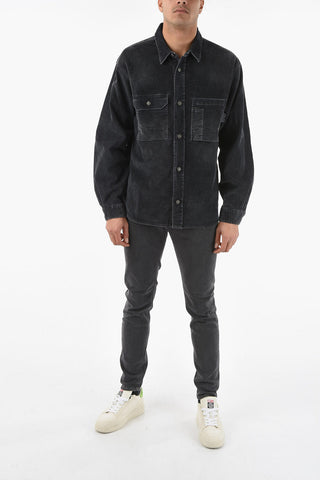 Logoed Buttons Corduroy S-BUN-CORD Overshirt with Double Breast Pockets