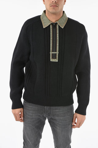 Half Zip K-ELPASO Sweater with Denim Polo neck