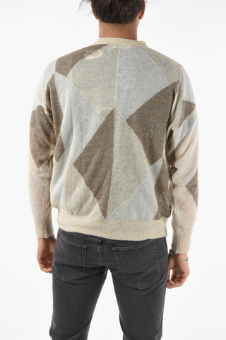 Cardigan in Mohair e Lana con Motivo Geometrico