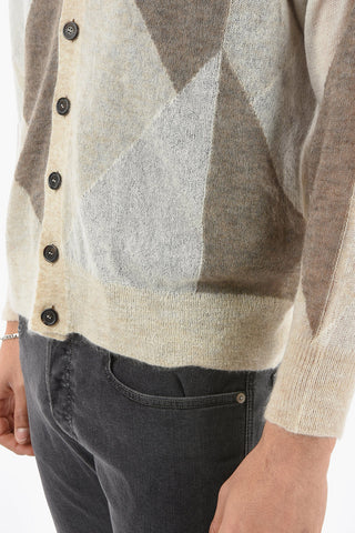 Cardigan in Mohair e Lana con Motivo Geometrico