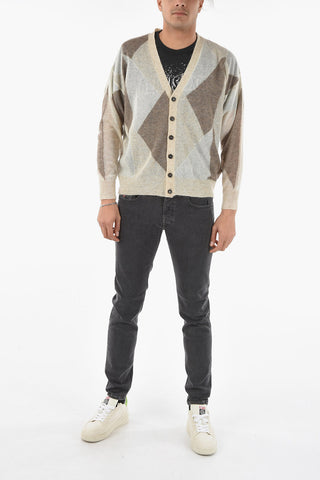 Cardigan in Mohair e Lana con Motivo Geometrico