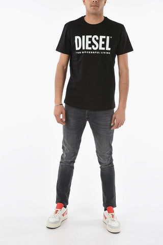 T-Shirt T-DIEGOS a Tinta Unita con Stampa Logo a Contrasto
