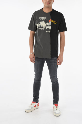 Two-Tone Maxi Printed T-JUSPLIT Crew-Neck T-shirt