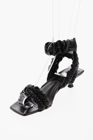 Sandali Ankle-Strap in Pelle Punta Quadrata 5cm