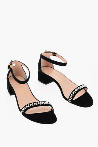 Suede Ankle Strap Sandals with Beads