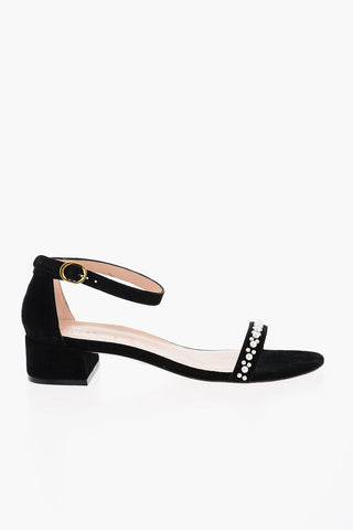 Suede Ankle Strap Sandals with Beads
