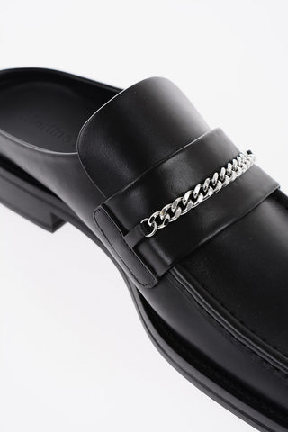 Leather Square Toe Mules with Silver Chain