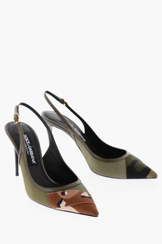 Camouflage Detail Leather Slingback Pumps 10cm