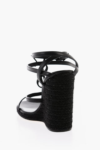 Sandali CASSANDRA In Pelle con Applicazione Monogram e Zeppa 11cm