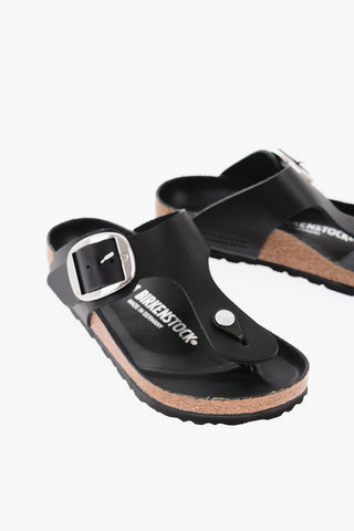 Leather GIZEH Thong Sandals with Cork Detail and maxi Buckle