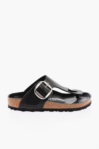 Leather GIZEH Thong Sandals with Cork Detail and maxi Buckle