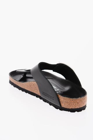 Leather GIZEH Thong Sandals with Cork Detail and maxi Buckle