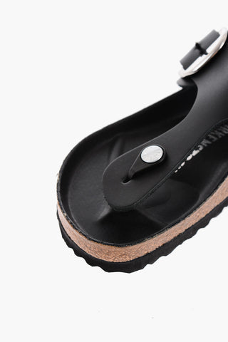 Leather GIZEH Thong Sandals with Cork Detail and maxi Buckle