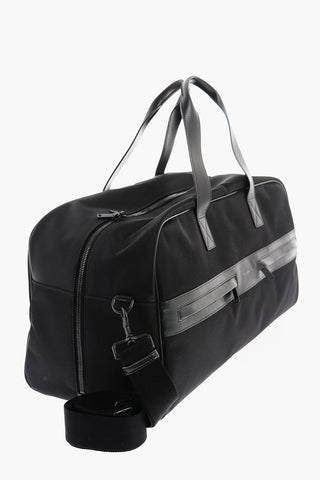 Borsa Duffle in Nylon con Manici e Dettagli in Pelle