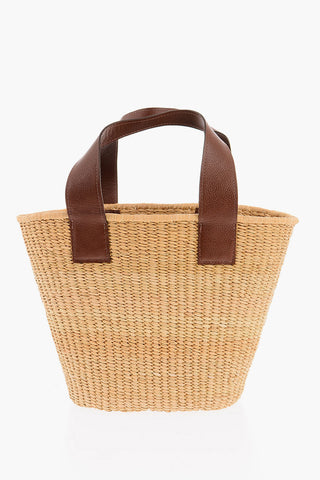 Leather Handle Toquilla Straw Beach Tote Bag
