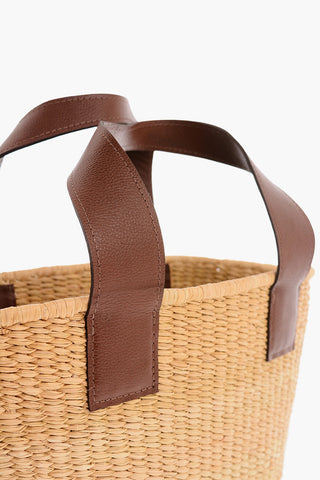 Leather Handle Toquilla Straw Beach Tote Bag