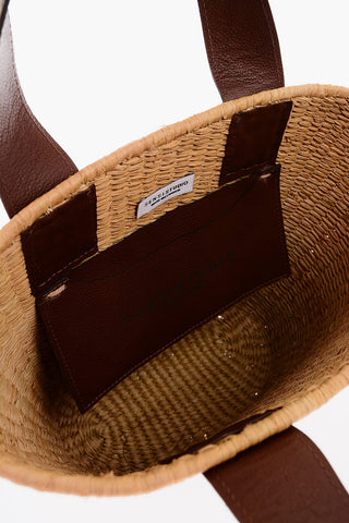 Leather Handle Toquilla Straw Beach Tote Bag