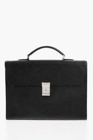 Logoed Leather Business Bag with Magnetic Closure