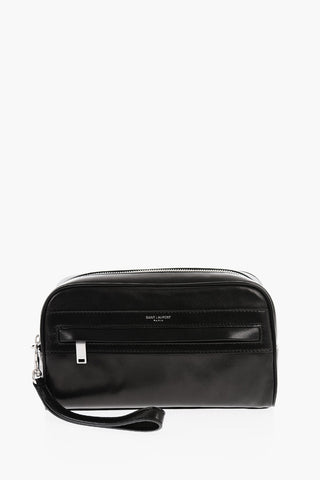 Beauty Case in Pelle con Logo e Zip