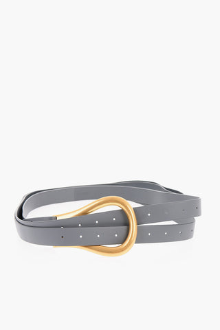 Leather Double-strap Belt with Gold-toned Horseshoe-shaped Buckle
