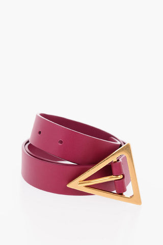 Leather Belt with Gold-toned TRIANGLE Buckle