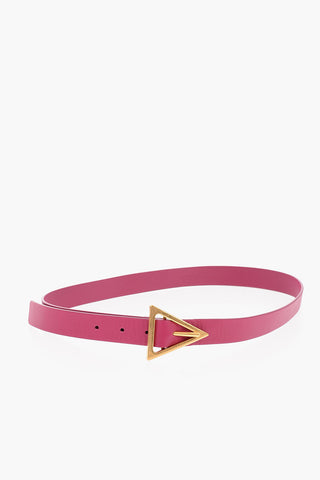 Leather Belt with Gold-toned TRIANGLE Buckle