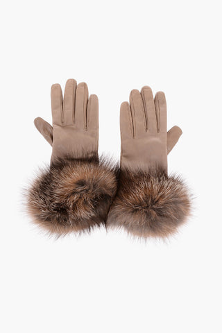 Guanti in Pelle Foderati in Cashmere con Dettaglio in Pelliccia