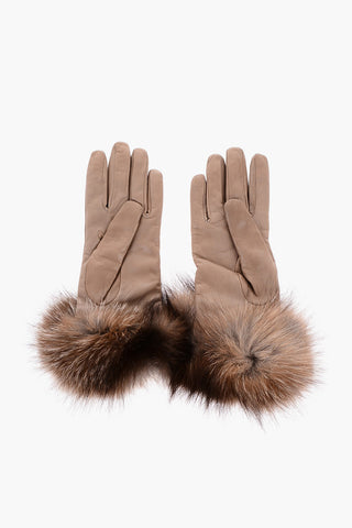 Guanti in Pelle Foderati in Cashmere con Dettaglio in Pelliccia