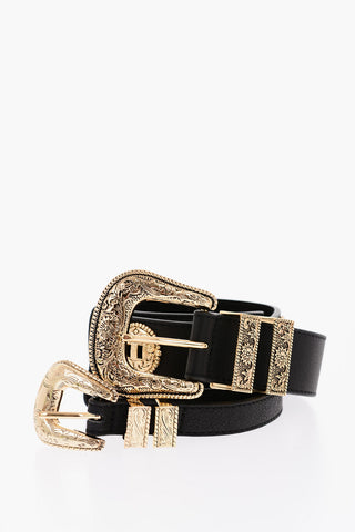 Grained-leather WESLEY Double-strap Belt with Gold-toned Hardware