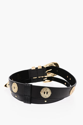 Grained-leather WESLEY Double-strap Belt with Gold-toned Hardware
