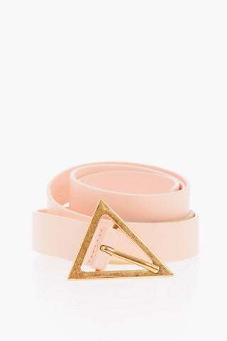 Leather Belt with Gold-toned TRIANGLE Buckle