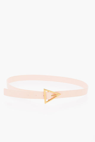 Leather Belt with Gold-toned TRIANGLE Buckle