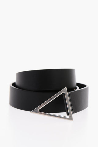 Leather Belt with Silver-toned TRIANGLE Belt