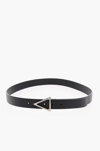 Leather Belt with Silver-toned TRIANGLE Belt