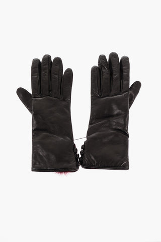 Cashmere Lined Soft Leather Gloves with Fox Fur Trimmings