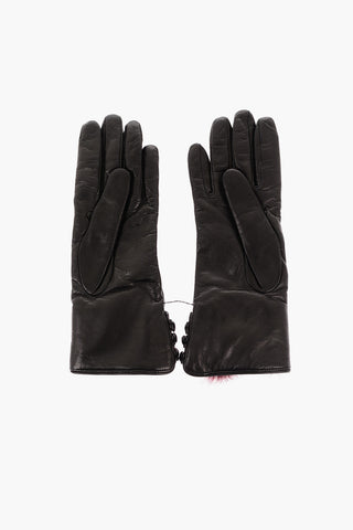Cashmere Lined Soft Leather Gloves with Fox Fur Trimmings