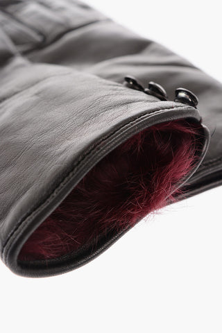 Cashmere Lined Soft Leather Gloves with Fox Fur Trimmings