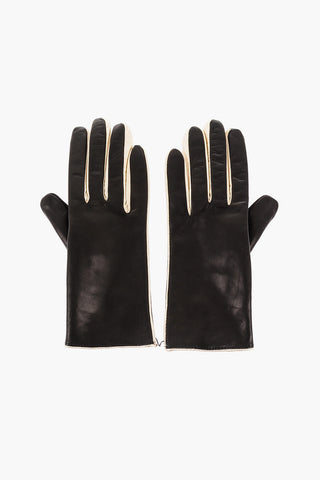 Leather Gloves with Golden Contrasting Details