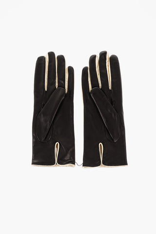 Leather Gloves with Golden Contrasting Details