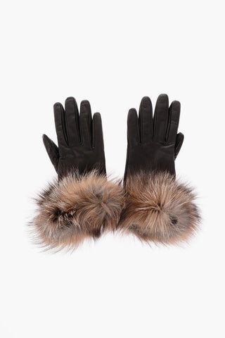 Cashmere Lined Soft Leather Gloves with Fox Fur Trimmings