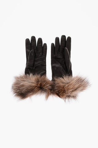 Cashmere Lined Soft Leather Gloves with Fox Fur Trimmings