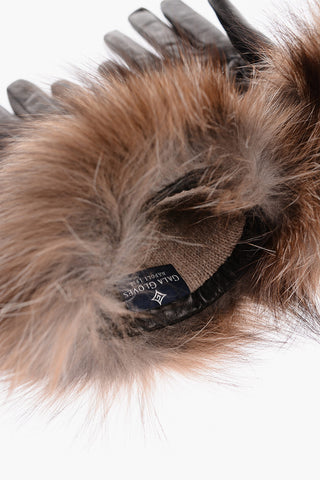 Cashmere Lined Soft Leather Gloves with Fox Fur Trimmings