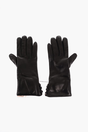 Cashmere Lined Soft Leather Gloves with Fox Fur Trimmings