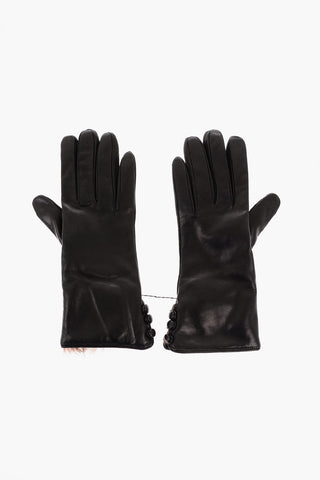 Cashmere Lined Soft Leather Gloves with Fox Fur Trimmings